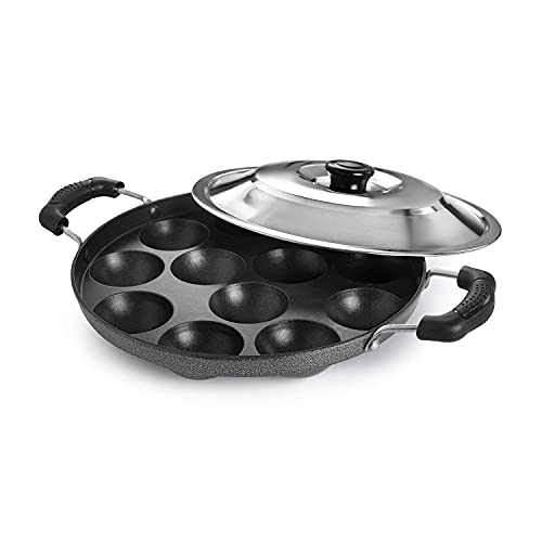 Image 1 of Default Title for the product Generic RAJSHA MART Appe Maker 12 Cavity Non-Stick Appam Patra with Stainless Steel Lid
