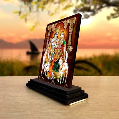 Image 2 of Radha Krishna Wooden Idol - Glossy Finish/Size 7.5x10 cm - Showpiece for Living Room Figurine for House Warming Ceremony
