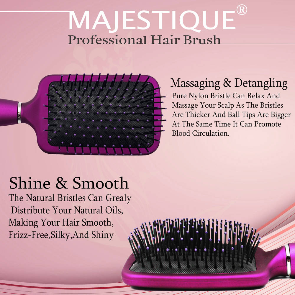 Image 3 of Majestique Purple Paddle Hair Brush - Refresh and Extend - Soft Nylon Bristles
