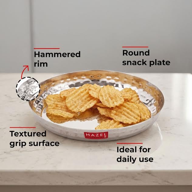 Image 4 of HAZEL Stainless Steel Nashta Plate 15.5 cm, Set of 2