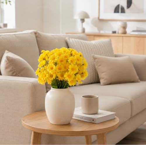 Image 5 of Divyakosh Artificial Daisy Flowers Bunch for Home Decor, Pack of 5 with 150 Yellow Flowers, Faux Floral Arrangement for Vase, Living Room, Wedding, Festive & Party Decoration