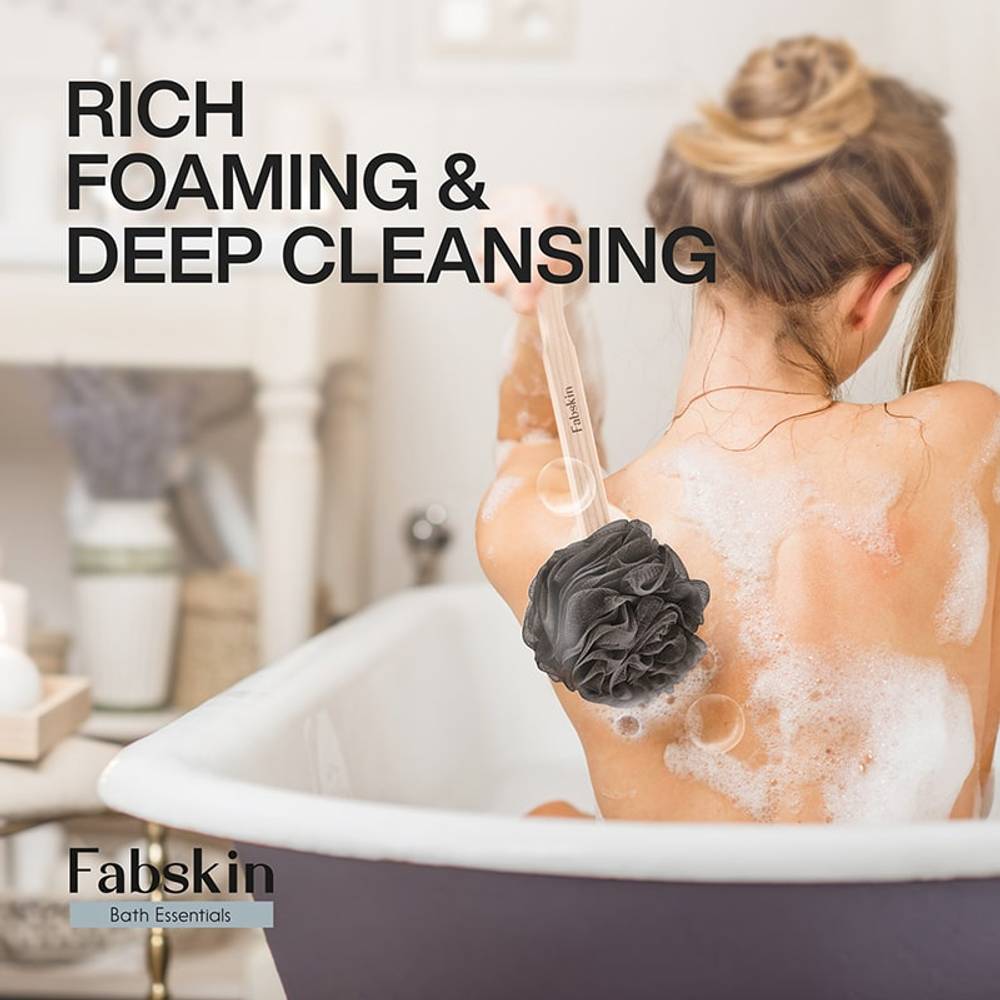 Image 4 of Fabskin Bath Brush Loofah For Men & Women With Wooden Handle Black
