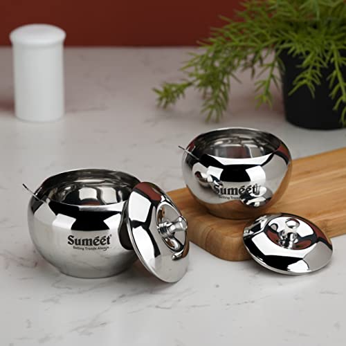 Image 5 of Sumeet Stainless Steel Ghee and Oil Pot, Storage Conrainer with Spoon for Kitchen, 7.5cm & 8.5cm Dia, 170ML & 230ML - Silver (Pack of 2)