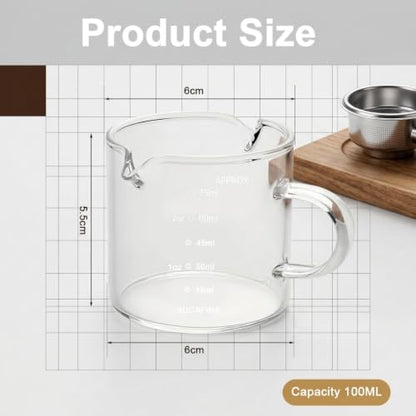 Image 2 of Supvox Espresso Measuring Cup 75ml Glass Dual Pour with Handle 2 Pcs