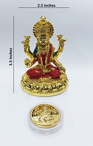 Image 2 of Gold Art India Round Base Laxmi Gold Plated Idol 3.5" Inch