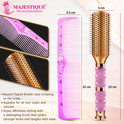 Image 2 of Majestique Premium Flat Hair Brush With Wide Tooth Comb (Set of 2)