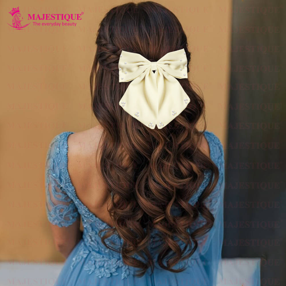 Image 4 of Majestique Hair Bow Pearl Embellished Layered - Off-White