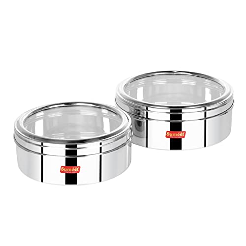 Image 8 of Sumeet Stainless Steel Flat Canisters/Puri Dabba Storage Containers Set of 2