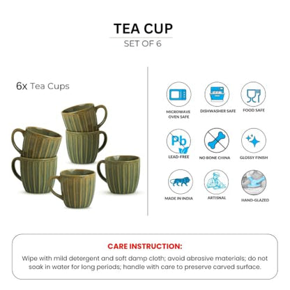 Image 6 of ExclusiveLane Sage Ribbed Ceramic Tea Cups Set of 6 190 ml
