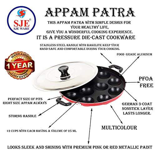 Image 4 of SJE WARE Non Stick Appam Patra 12 Cavity with Stainless Steel Lid and Silicon Brush