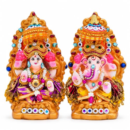 Image 7 of TIED RIBBONS Lord Laxmi Ganesh Pair Murti Mitti Terracotta Clay Idol Statue Showpiece (12.7 Cm X 7.6 Cm)