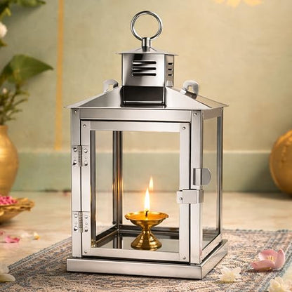 Image 4 of Spillbox Stainless Steel Wall Mounted Oil Lamp with Glass Cover Large