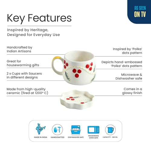 Image 5 of ExclusiveLane Sunbeam Bloom Hand-Painted Ceramic Tea Cup with Saucer Set of 2
