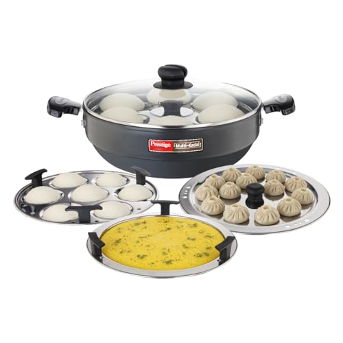 Image 1 of Default Title for the product Prestige Hard Anodised Multi Kadhai | 28 cm | Black | Induction Base | Multi-Purpose Accesories - Idli Stand, Dhokla Stand and Steamer | Round Bottom | Durable Handles