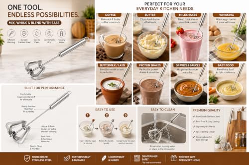 Image 3 of Hand Blanders Clazkit Stainless Steel Hand Push Whisk Blender | Manual Egg Beater