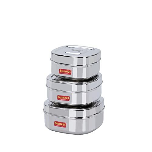 Image 1 of 3-Piece Set / 550ml & 700ml & 1000ml for the product Sumeet Stainless Steel Square Storage Containers
