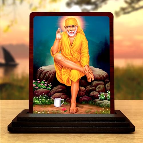Image 1 of Default Title for the product Saibaba Wooden Idol - Glossy Finish/Size 3x4 in - Showpiece for Home Decor Figurine for Home
