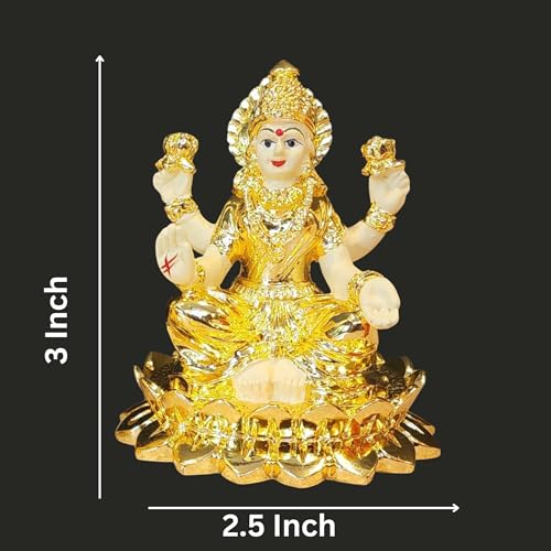 Image 5 of Gold Art India Laxmi Idol on Kamal Gold Plated with Off White Terracotta Work with Gold Plated Coin