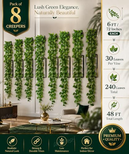 Image 2 of Divyakosh Artificial Hanging Money Plant Creepers for Home Decor, 8 Silk Vines 6 FT, 240 Leaves, Hanging Plant, Decorative Leaves, Money Plant Artificial for Wall Door Balcony