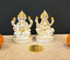 Image 1 of Default Title for the product Gold Art India Oval Kamal Laxmi Ganesha Silver Matte Idol for Home with Golden Jewelry and Gold Plated Coin 3" Inch