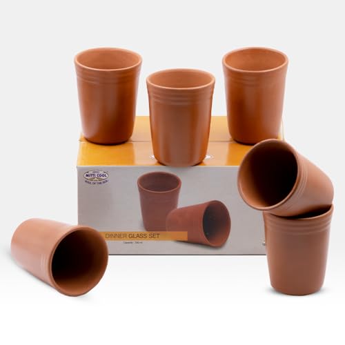 Image 1 of Default Title for the product Mitti Cool Handmade Indian Terracotta Clay Dinner Glass Set - 6 Pieces, 200ml. Reusable & Multi-Purpose