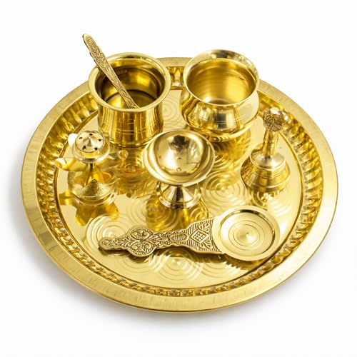 Image 1 of Default Title for the product Spillbox 10 Inch Brass Pooja Thali Set