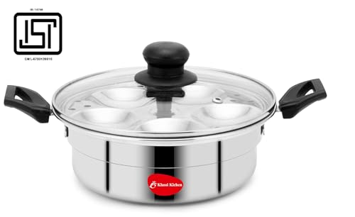 Image 3 of Klassi Kichen Stainless Steel Multi Steamer Pot with Glass Lid | Idli Maker with 4 Plates (9 Idlis Each) & Mini Idli Plate | 1.5L Steamer | Gas Stove & Induction Compatible Dhokla & Vegetable Steamer