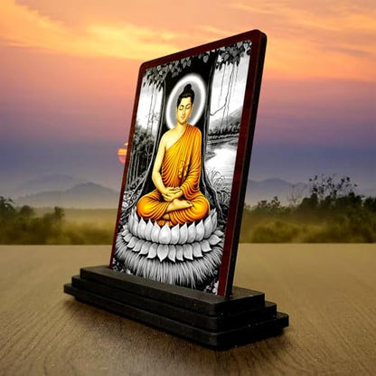 Image 3 of Ornate Frame Buddha Wooden Table Idol 4x5 Inch HD Printed Decorative Piece