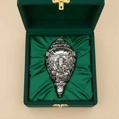 Image 6 of Dev Aastha 999 Pure Silver Plated Ganesh Shankh 8 Inch