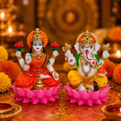 Image 1 of 4 inch Lotus Base for the product UNOVATE Laxmi Ganesh Idol Pair