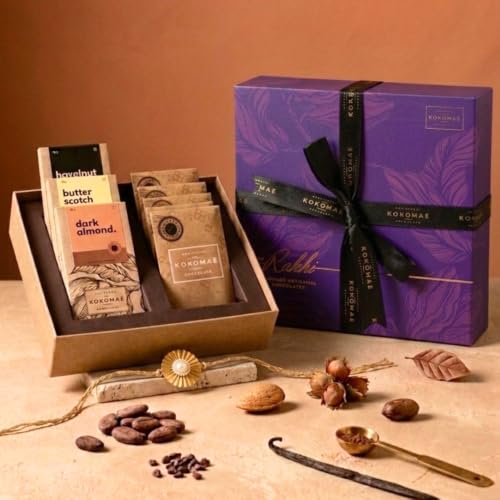 Image 1 of Default Title for the product KOKOMAE Raksha Bandhan Chocolate Gift Hamper 5 Bean-to-Bar Chocolate Bars & 3 Chocolate-Coated Nuts