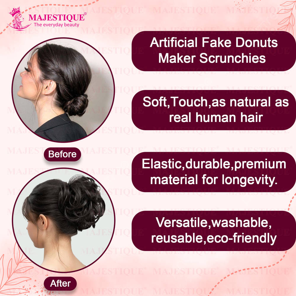 Image 4 of Majestique Messy Bun Artificial Hair Scrunchies, Hair Extensions With Elastic Rubber Band