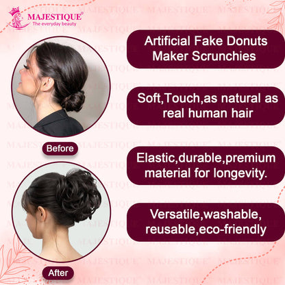 Image 4 of Majestique Messy Bun Artificial Hair Scrunchies, Hair Extensions With Elastic Rubber Band