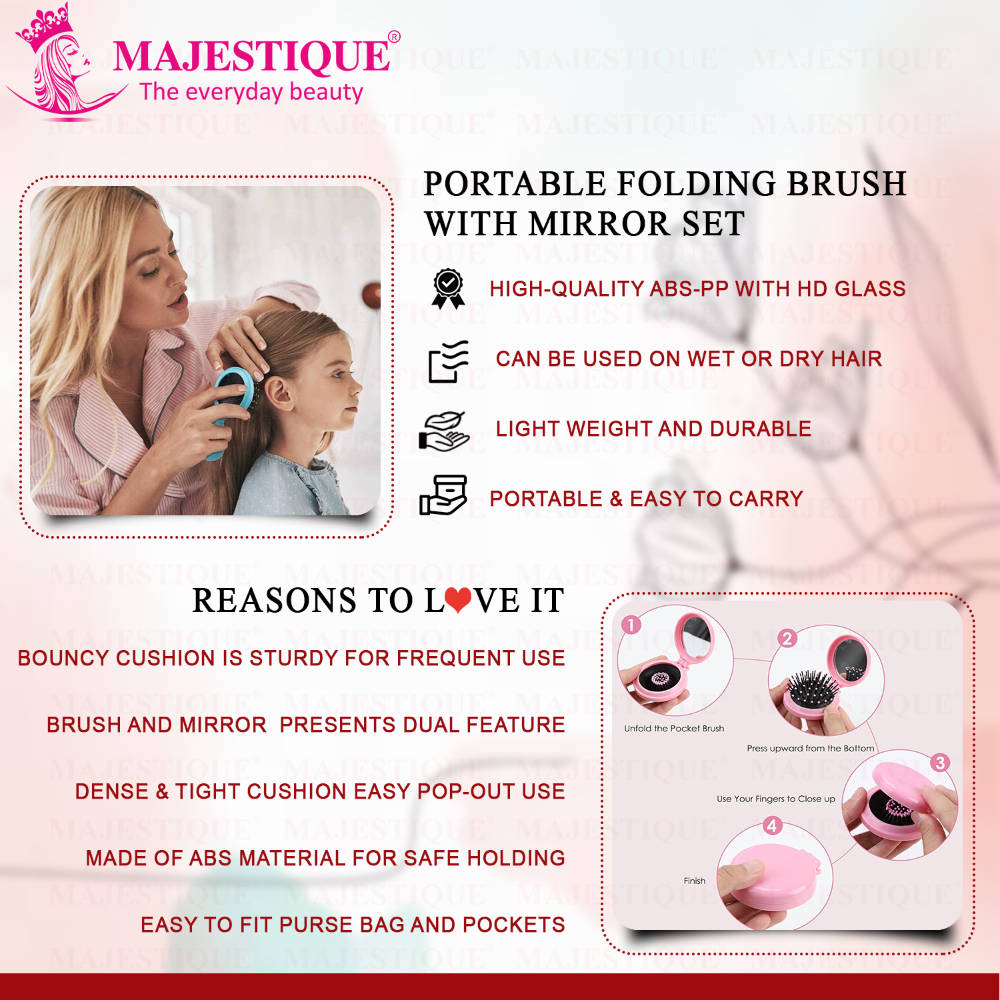 Image 6 of Majestique Portable Folding Hair Brush With Mirror