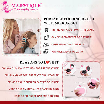 Image 6 of Majestique Portable Folding Hair Brush With Mirror