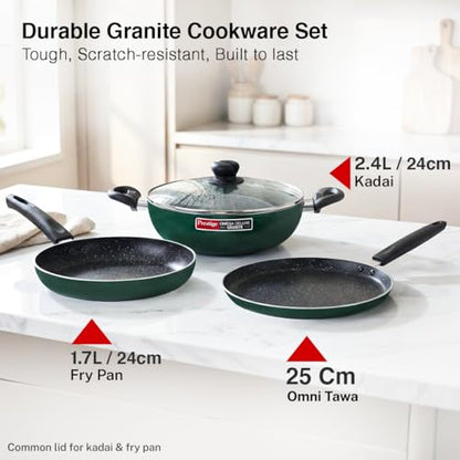 Image 4 of Prestige Omega Granite Non-Stick 3 Pc Cookware Set with Glass Lid