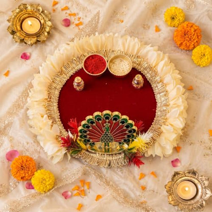 Image 6 of White & Red for the product JH Gallery Pooja Thali Set