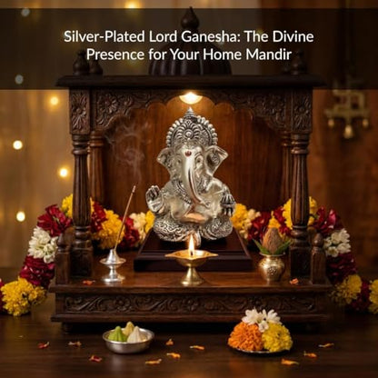 Image 5 of Dev Aastha 999 Silver Plated Lord Ganesha Idol Sitting with Intricate Detailing
