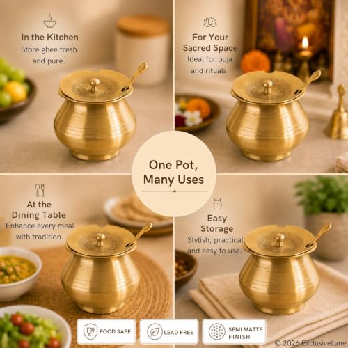 Image 5 of ExclusiveLane Gleeming Ghee Brass Pot with Spoon 380 ml