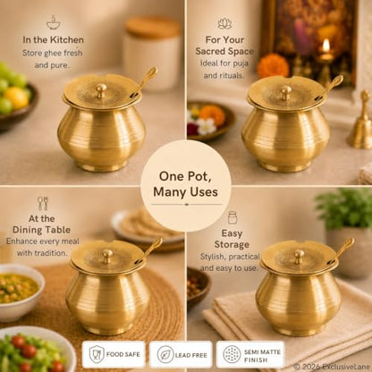Image 5 of ExclusiveLane Gleeming Ghee Brass Pot with Spoon 380 ml
