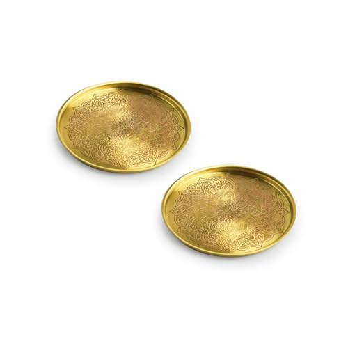 Image 2 of ExclusiveLane Mandala Design Hand-Etched Pure Brass Coasters (Set of 2)