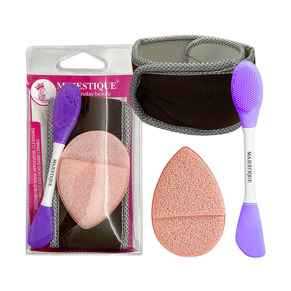 Image 1 of 37 g for the product Majestique Facial Head Band, Dual Sided Silicone Brush With Makeup Remover Sponge