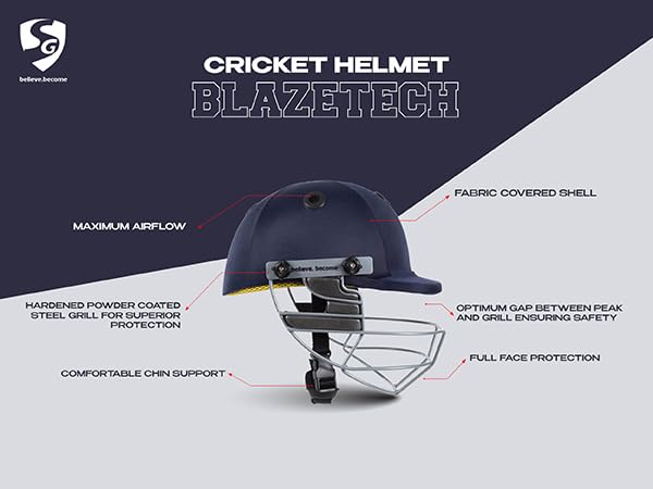 Image 7 of SG BLAZETECH Cricket Helmet | Navy Blue | Size: Medium | Lightweight approx 450g