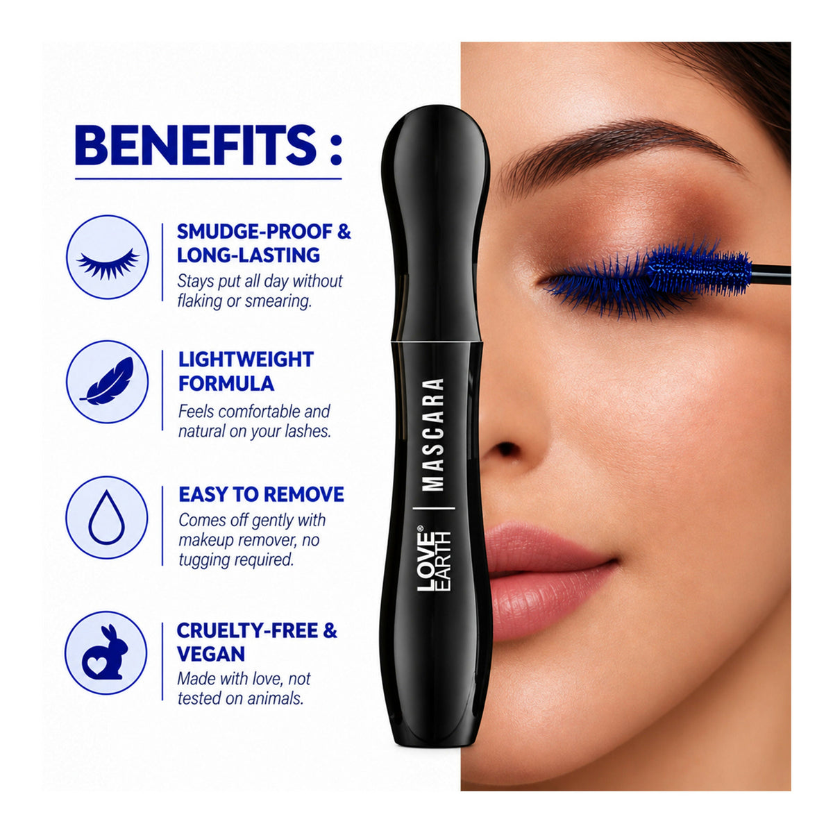 Image 7 of Love Earth Lash Max Mascara - Voluminous Lengthening & Waterproof - Blue