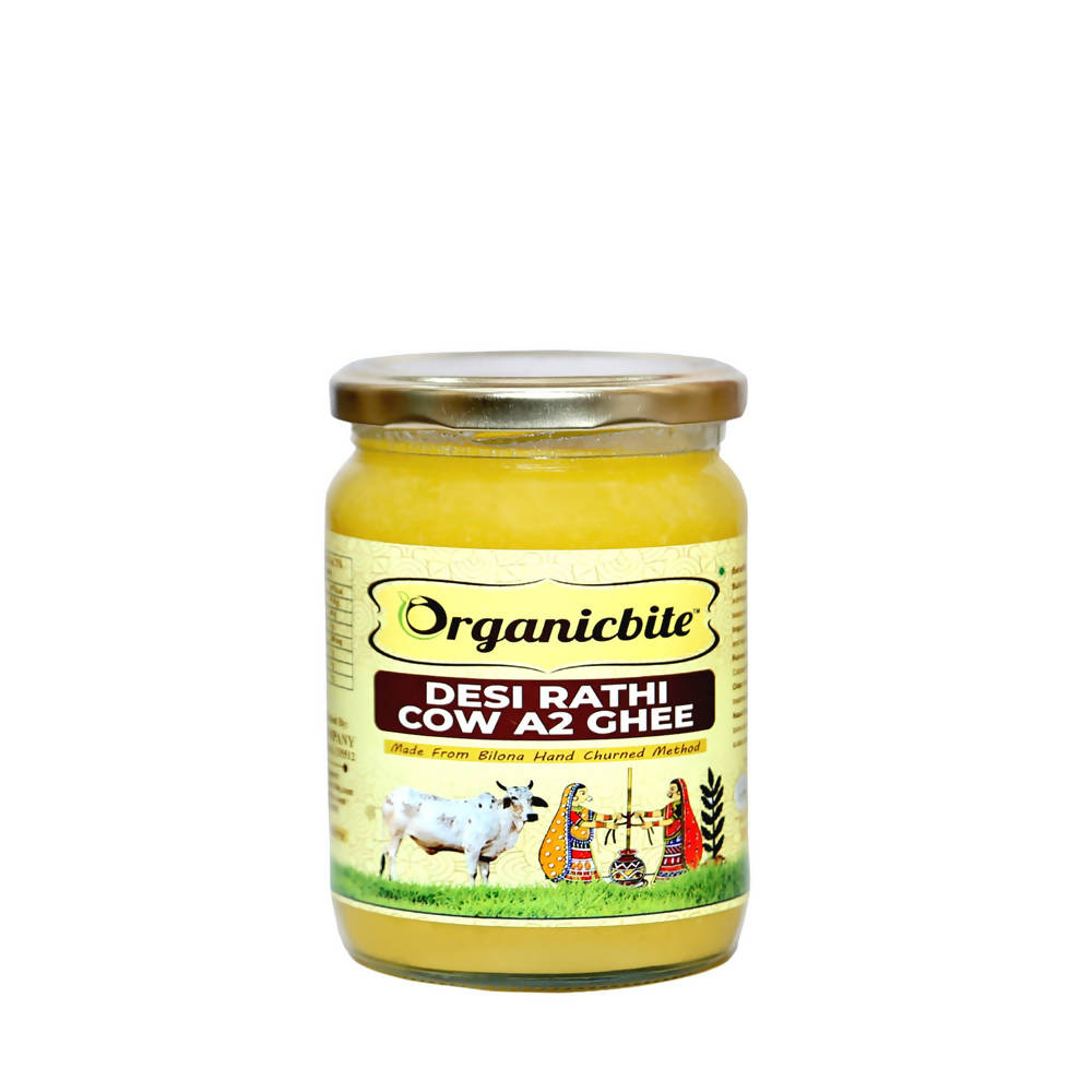 Image 1 of 500 ml / Pack of 1 for the product Organicbite Desi Rathi Cow A2 Ghee | Vedic Bilona Method, Curd-Churned Excellence in Grass-Fed Rathi Cow Ghee,Pure & Healthy, Packed in Glass Jar