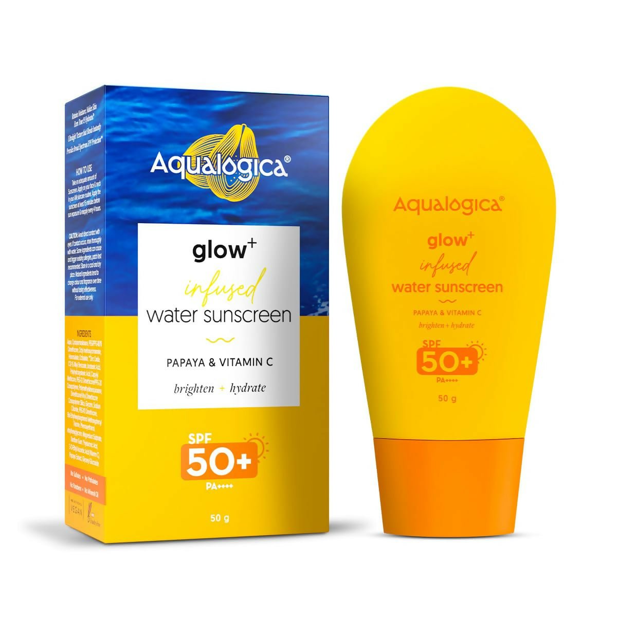 Image 1 of Aqualogica Glow+ Infused Water Sunscreen with Papaya & Vitamin C, Gives Glowing & Hydrated Skin, No White Cast