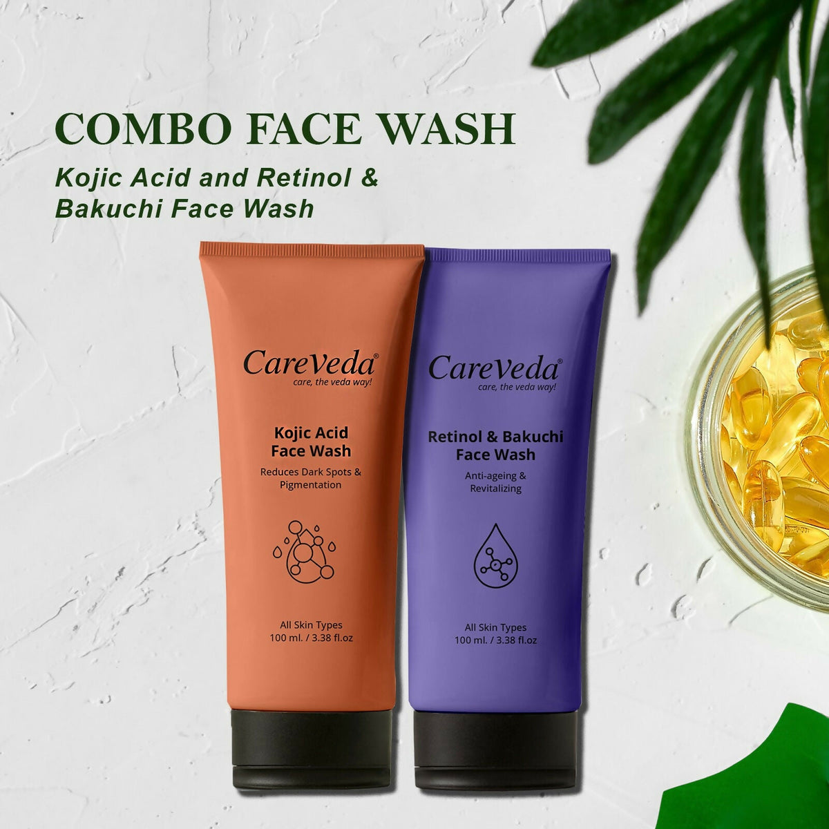 Image 9 of CareVeda Skin Radiance Combo – Kojic Acid, Retinol & Bakuchi Face Wash (Set of 2)