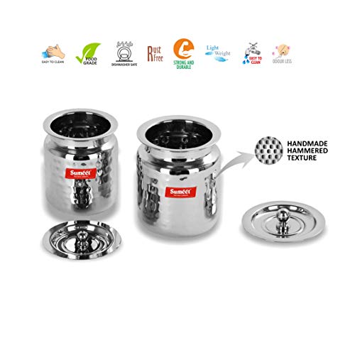 Image 3 of Sumeet Stainless Steel Handcrafted Hammered Texture 2 Piece Oil And Ghee Holders Set (Silver, Steel, 400Ml, 600 Ml)