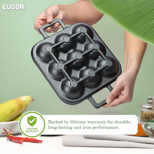 Image 4 of EUGOR Super Smooth Cast Iron Square Paniyaram Pan, 9 Cavity