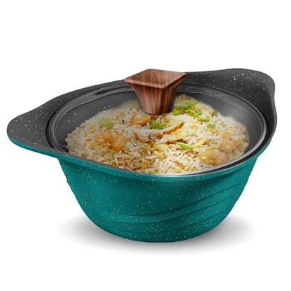 Image 1 of Default Title for the product Preethi Artistic Collection Die Cast Non Stick Kadai, 24 cm,with Glass Lid, 5 Star Non Stick Effect, Cook & Serve, Ocean Green